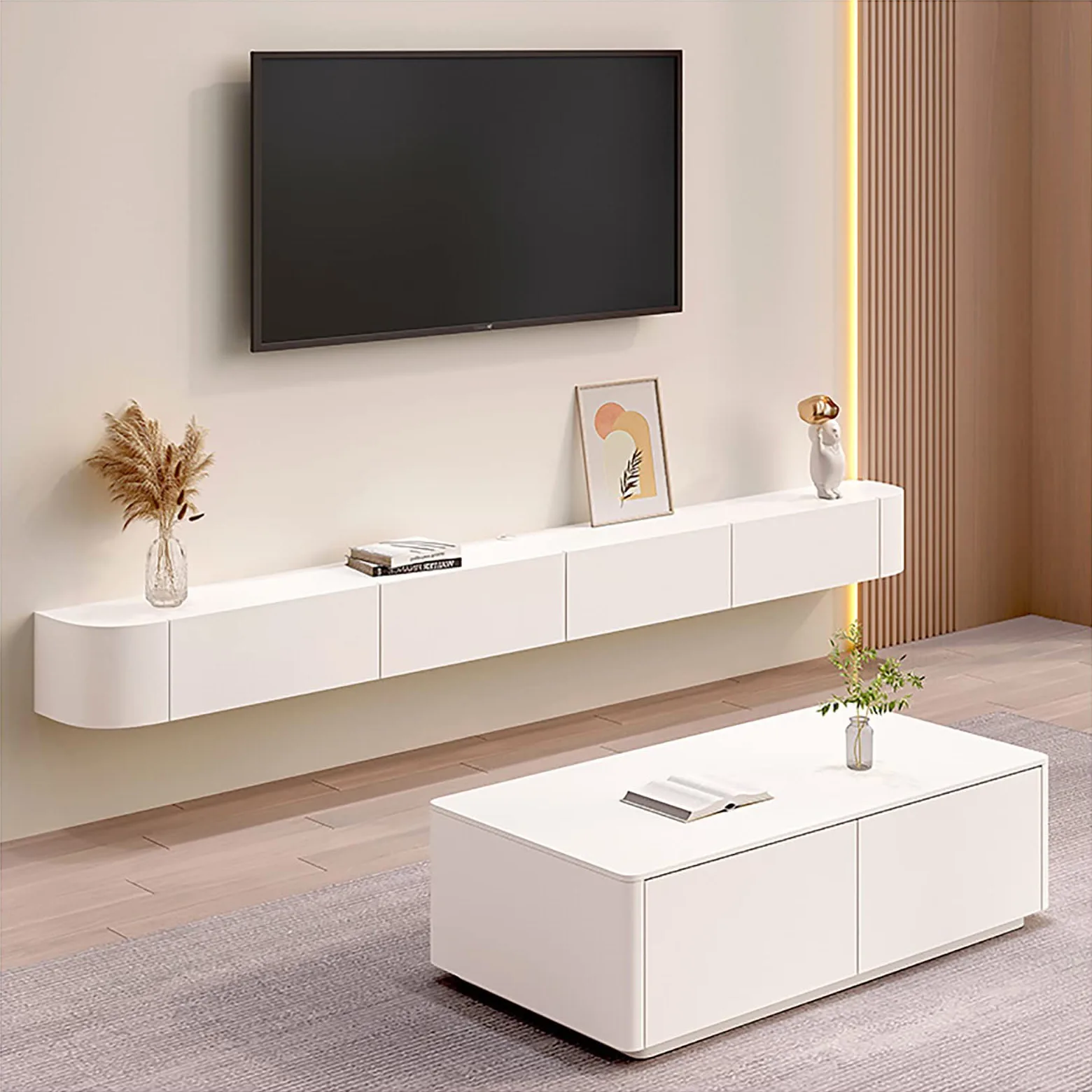 Modern Wall-Mounted TV Stand with Hidden Storage & LED